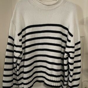 J. Crew Black and White Striped Turtleneck Sweater